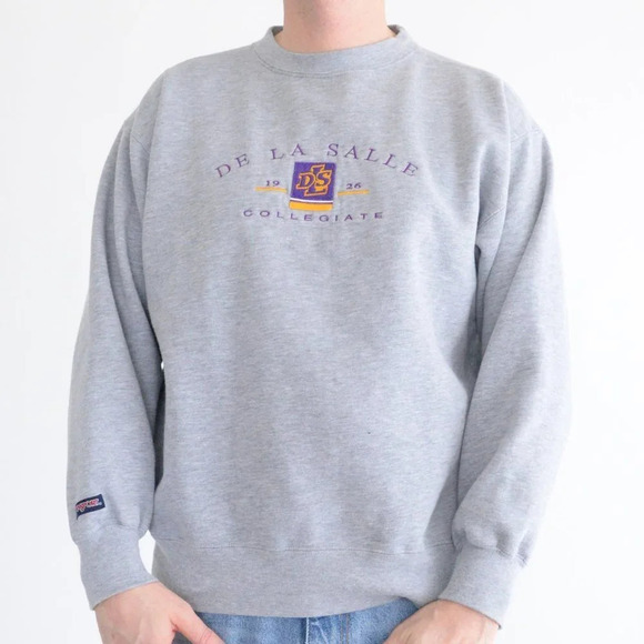Vintage JanSport Grey De La Salle  Collegiate Crewneck Sweater Size Medium - Picture 2 of 12